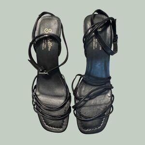 Seychelles Black Leather Strappy Kitten Heels Square Toe Sandals Womens 8.5